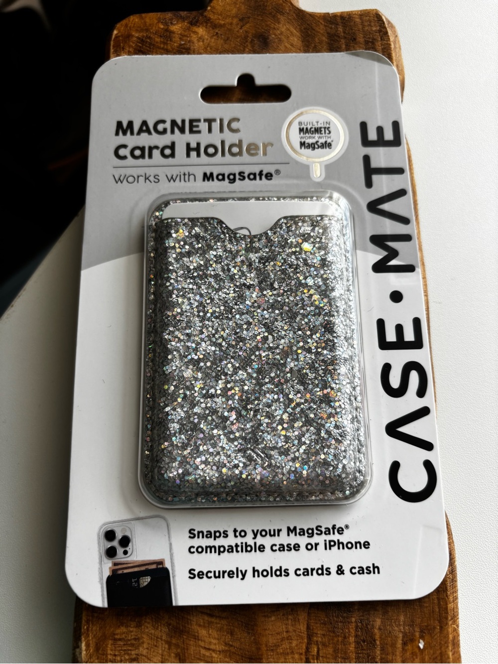 case-mate Silver Glitter MagSafe Card Holder